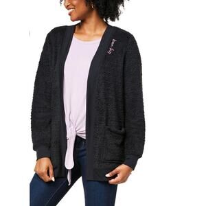 NEW Lacey Chabert Women's Marshmallow Chenille Cozy Cardigan Black XS